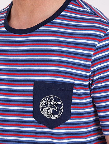 Pyjama court col rond homme Rayures Waves Athena