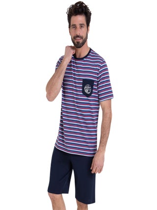 Pyjama court col rond homme Rayures Waves Athena