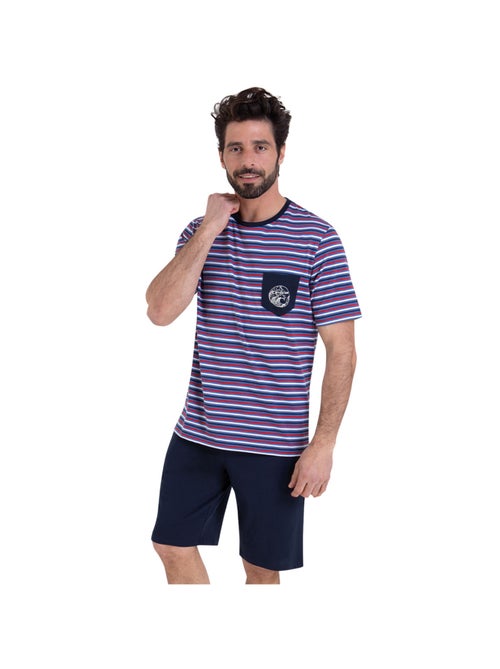 Pyjama court col rond homme Rayures Waves Athena - Kiabi