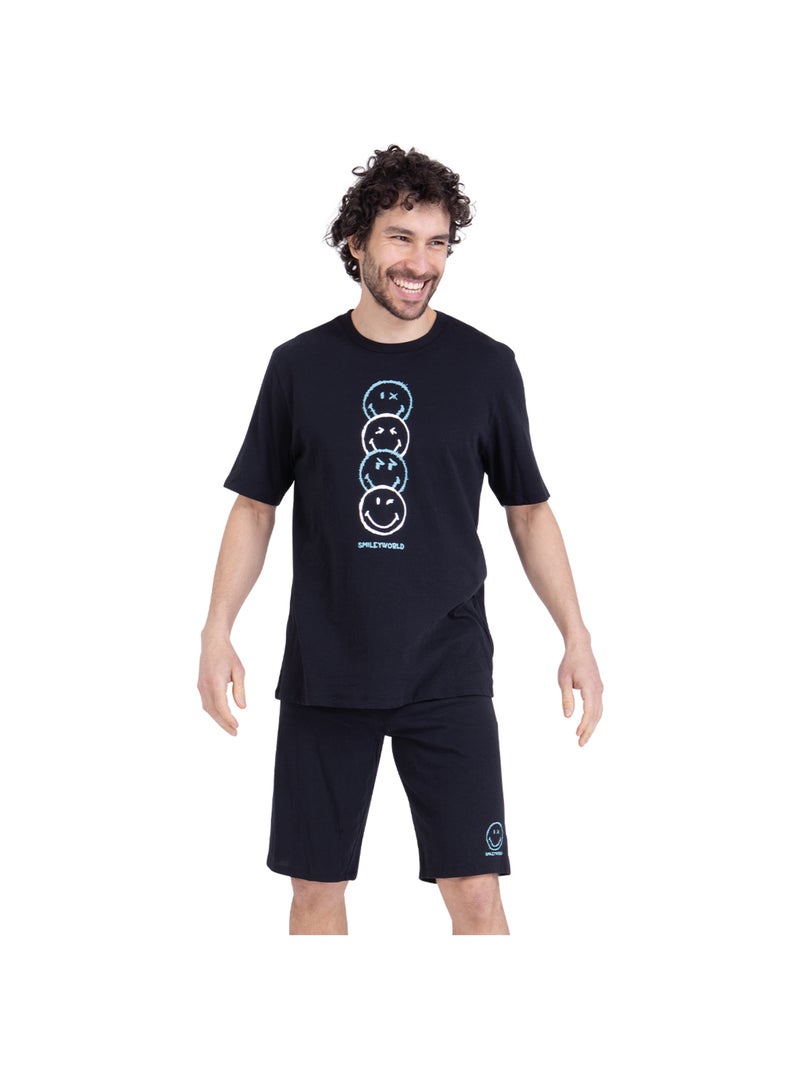 Pyjama court col rond homme SmileyWorld® I Athena Noir - Kiabi