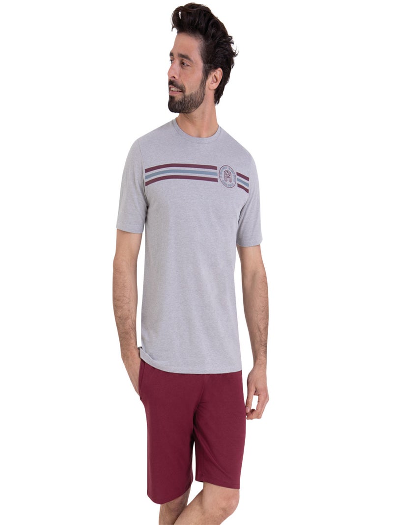 Pyjama court col rond homme Sport Athena Gris Bordeaux - Kiabi