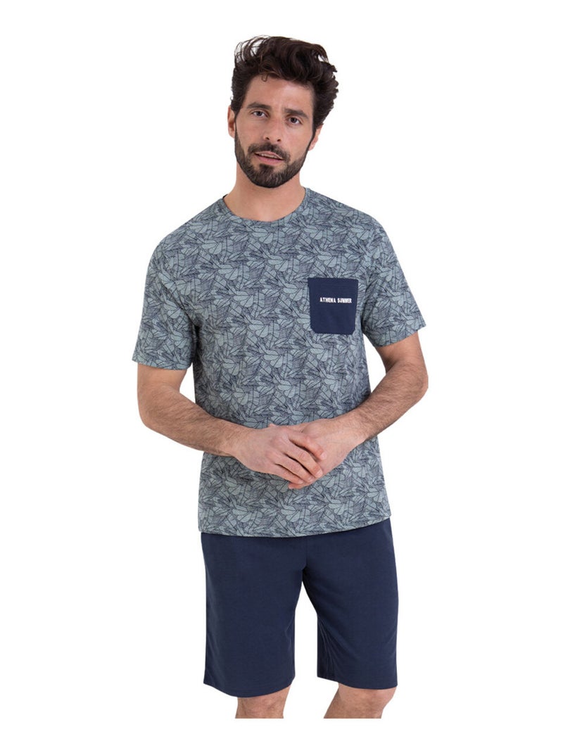 Pyjama court col rond homme Summer Athena Bleu Vert - Kiabi