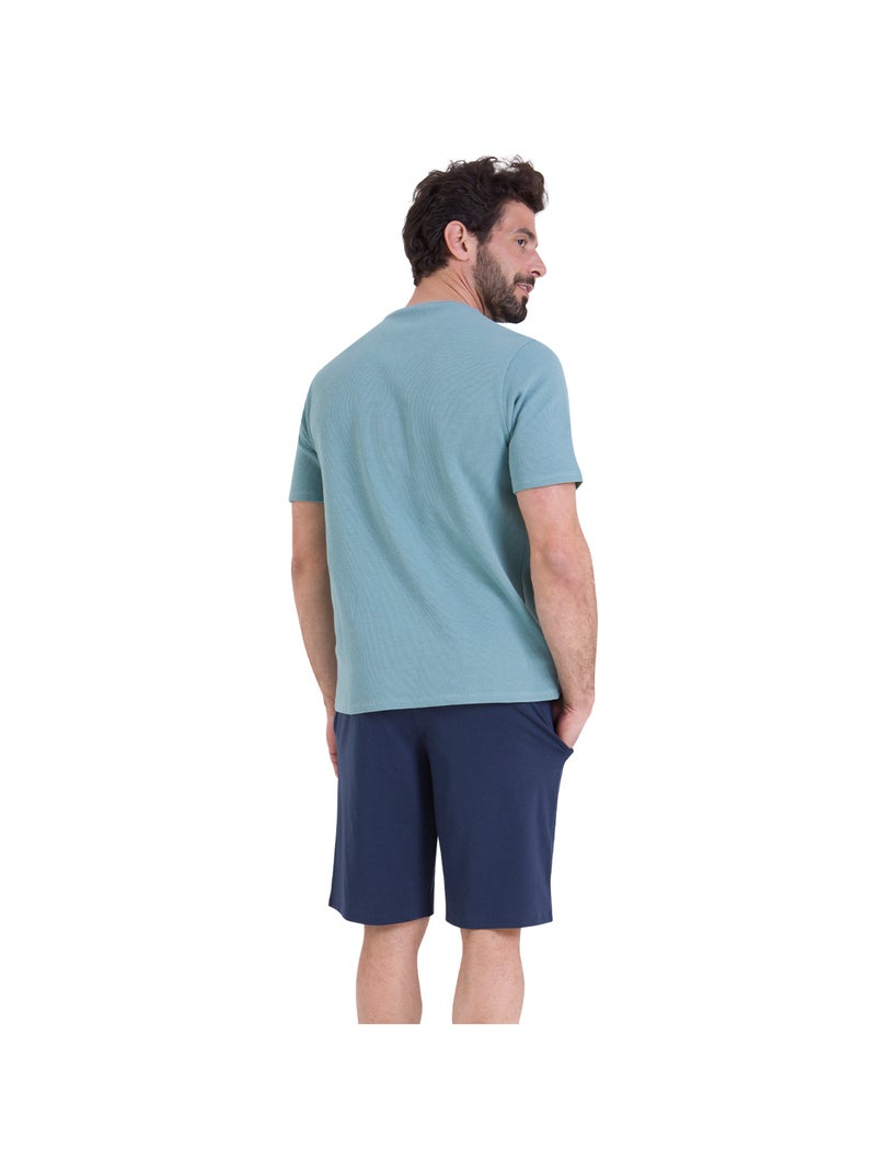 Pyjama court col rond homme Waffle Athena Bleu - Kiabi