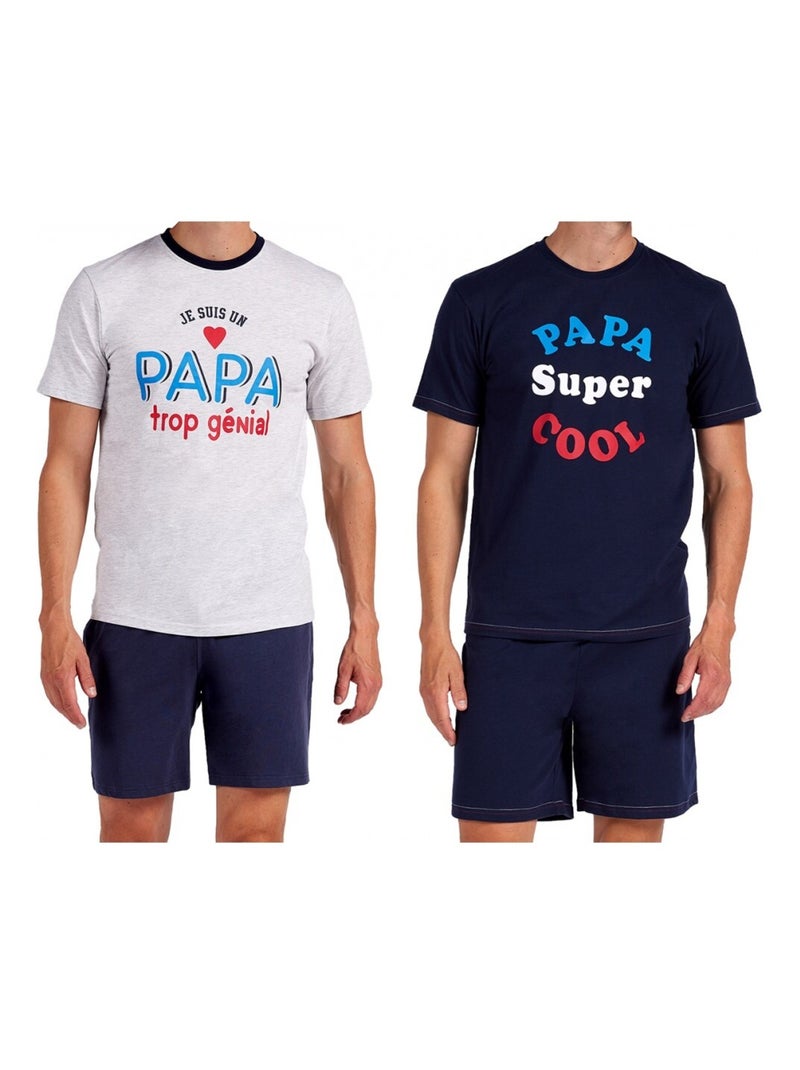 Pyjama Court COTON - Pack de 2 Bleu Multicolore Gris - Kiabi