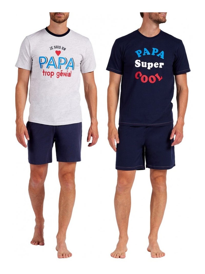 Pyjama Court COTON - Pack de 2 Bleu Multicolore Gris - Kiabi