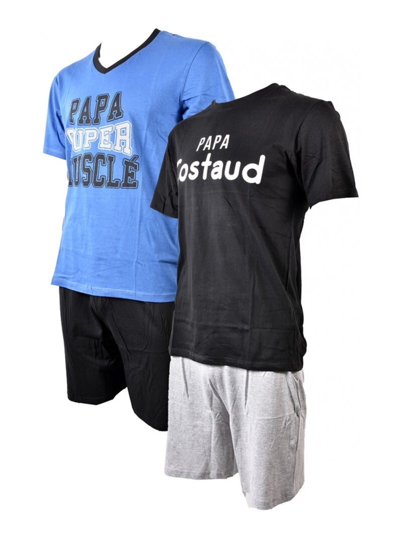 Pyjama Court COTON - Pack de 2 Bleu Noir Gris - Kiabi