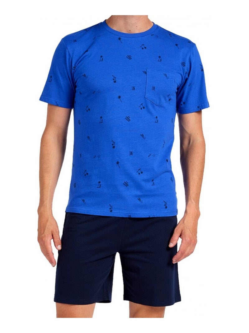 Pyjama Court COTON Bleu marine - Kiabi