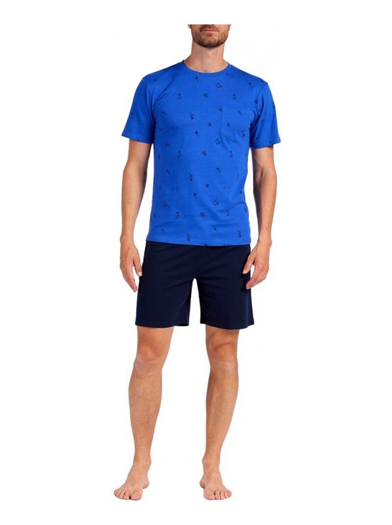 Pyjama Court COTON Bleu marine - Kiabi