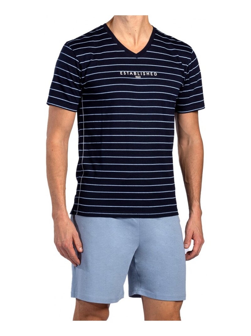 Pyjama Court COTON Bleu marine - Kiabi