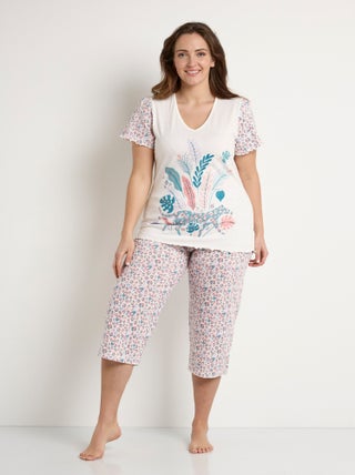 Pyjama court coton col V manches courtes