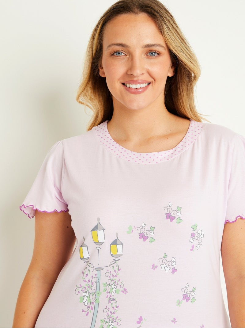 Pyjama court coton imprimé Violet - Kiabi