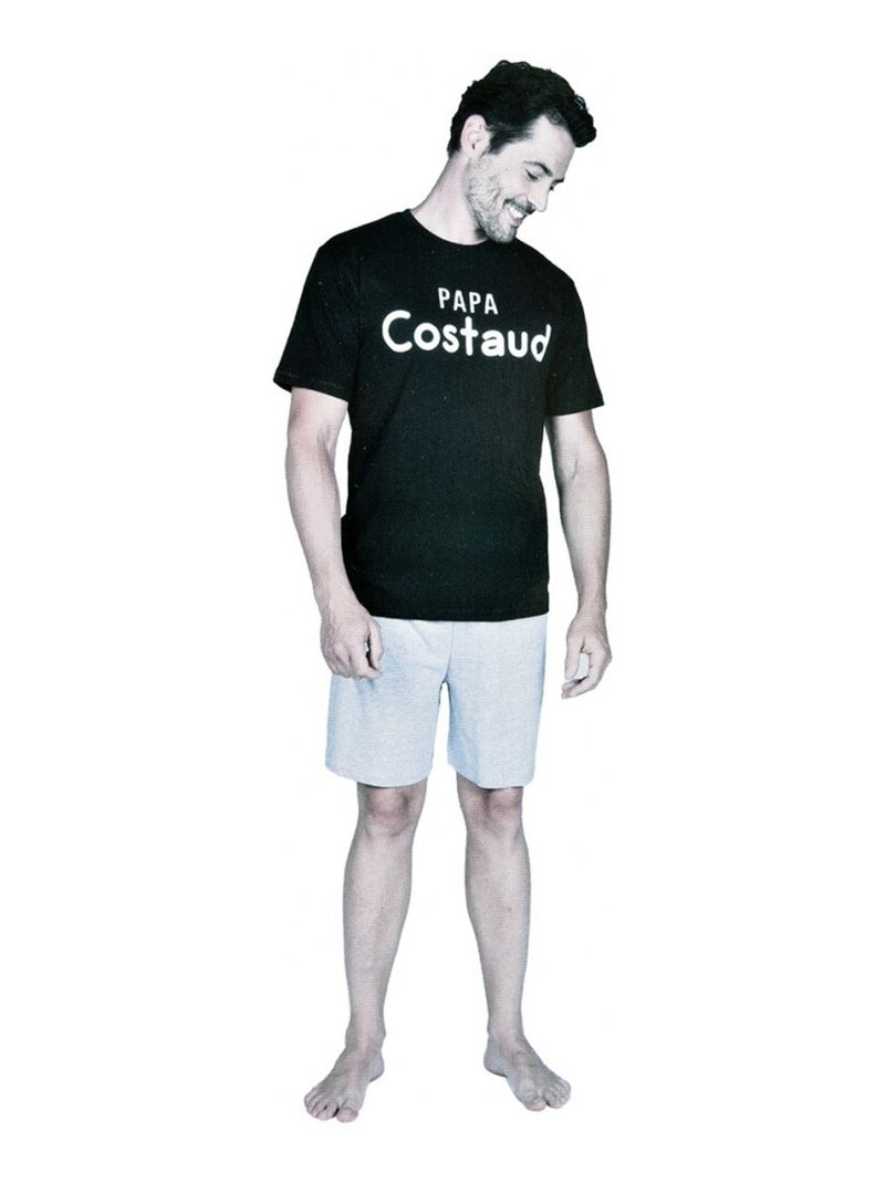 Pyjama Court COTON Noir Gris - Kiabi