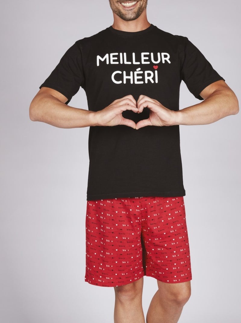 Pyjama Court COTON Noir Rouge - Kiabi