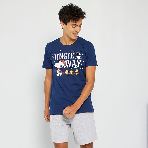 Pyjama Court De Noel Snoopy Homme Bleu Marine Gris Clair Chine Kiabi 18 00