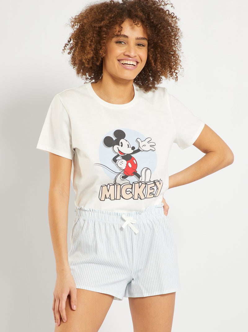 Pyjama court 'Disney' Blanc/bleu rayé - Kiabi