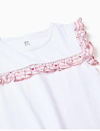 Pyjama court en coton à rayures et motif de cœurs