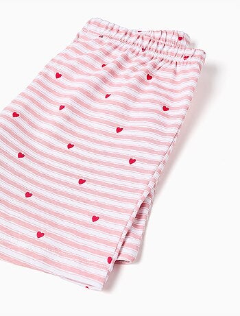 Pyjama court en coton à rayures et motif de cœurs