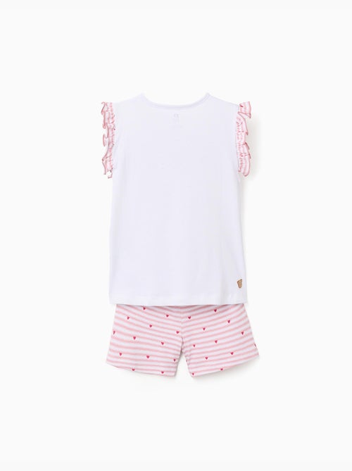 Pyjama court en coton à rayures et motif de cœurs - Kiabi