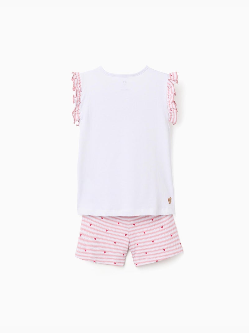 Pyjama court en coton à rayures et motif de cœurs Blanc - Kiabi