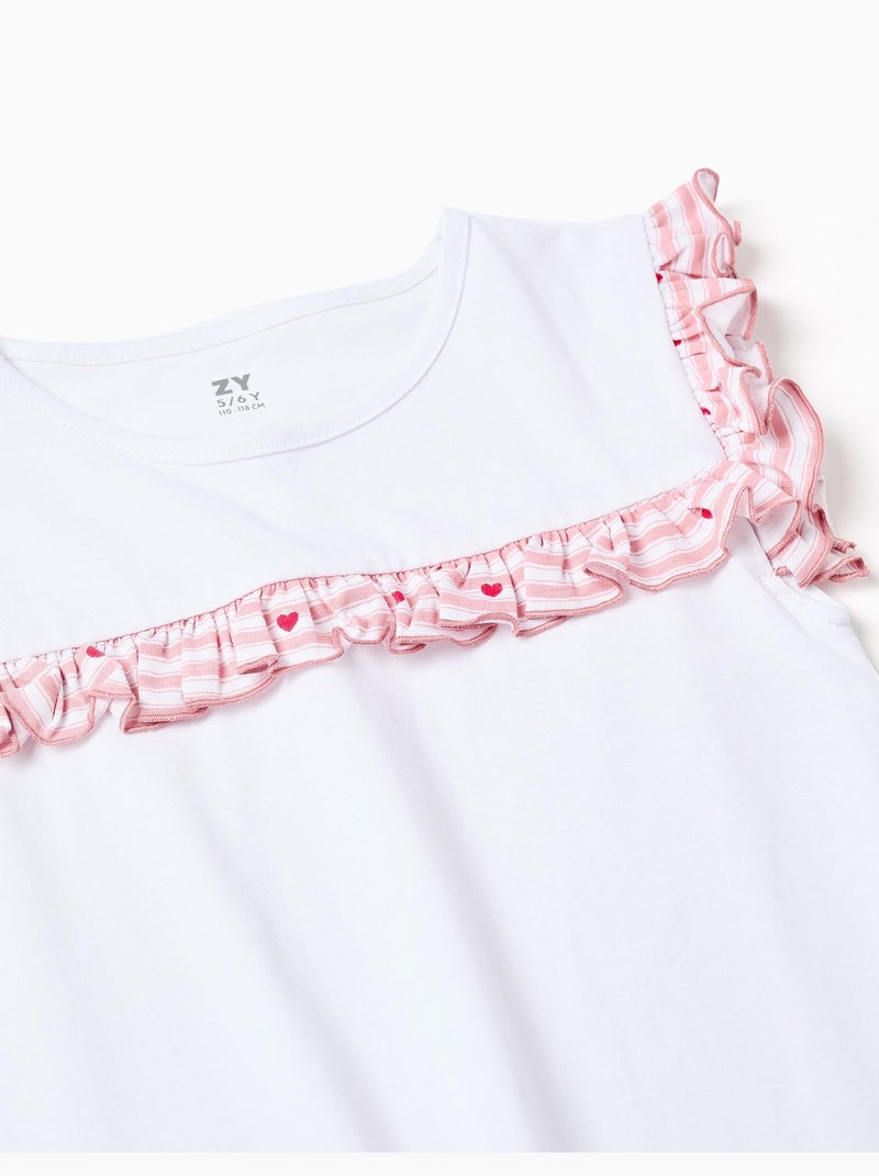 Pyjama court en coton à rayures et motif de cœurs Blanc - Kiabi
