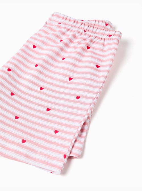 Pyjama court en coton à rayures et motif de cœurs - Kiabi