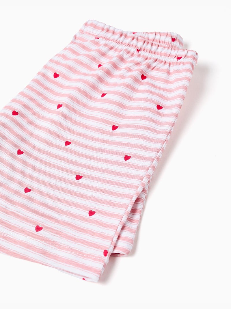 Pyjama court en coton à rayures et motif de cœurs Blanc - Kiabi