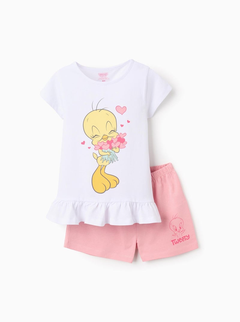 Pyjama Court en Coton avec Volants Tweety Blanc - Kiabi