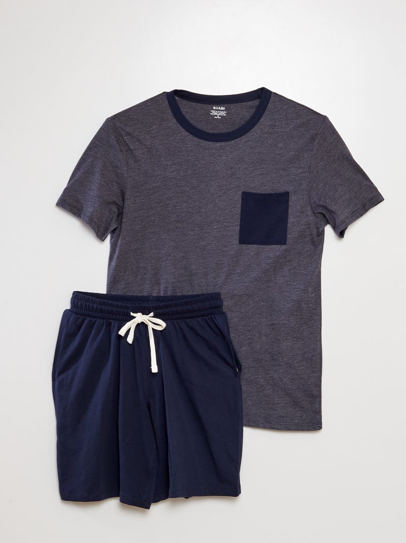 Pyjama court en coton Bleu - Kiabi