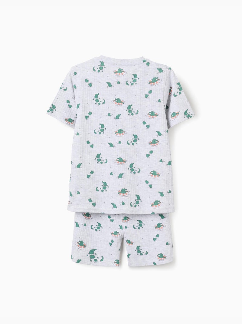 Pyjama court en coton côtelé avec motif alligator Gris clair - Kiabi