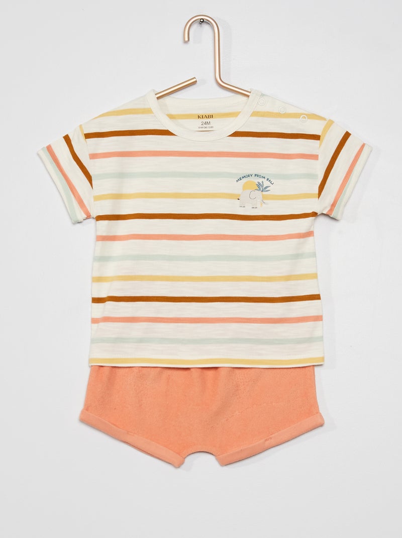 Pyjama court en coton et éponge orange - Kiabi