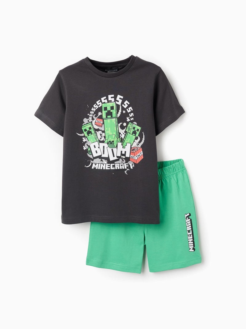 Pyjama Court en Coton Minecraft Gris foncé - Kiabi