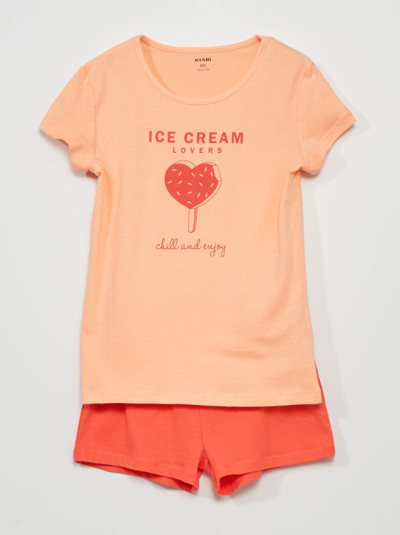 Pyjama court en jersey - 2 pièces Orange - Kiabi