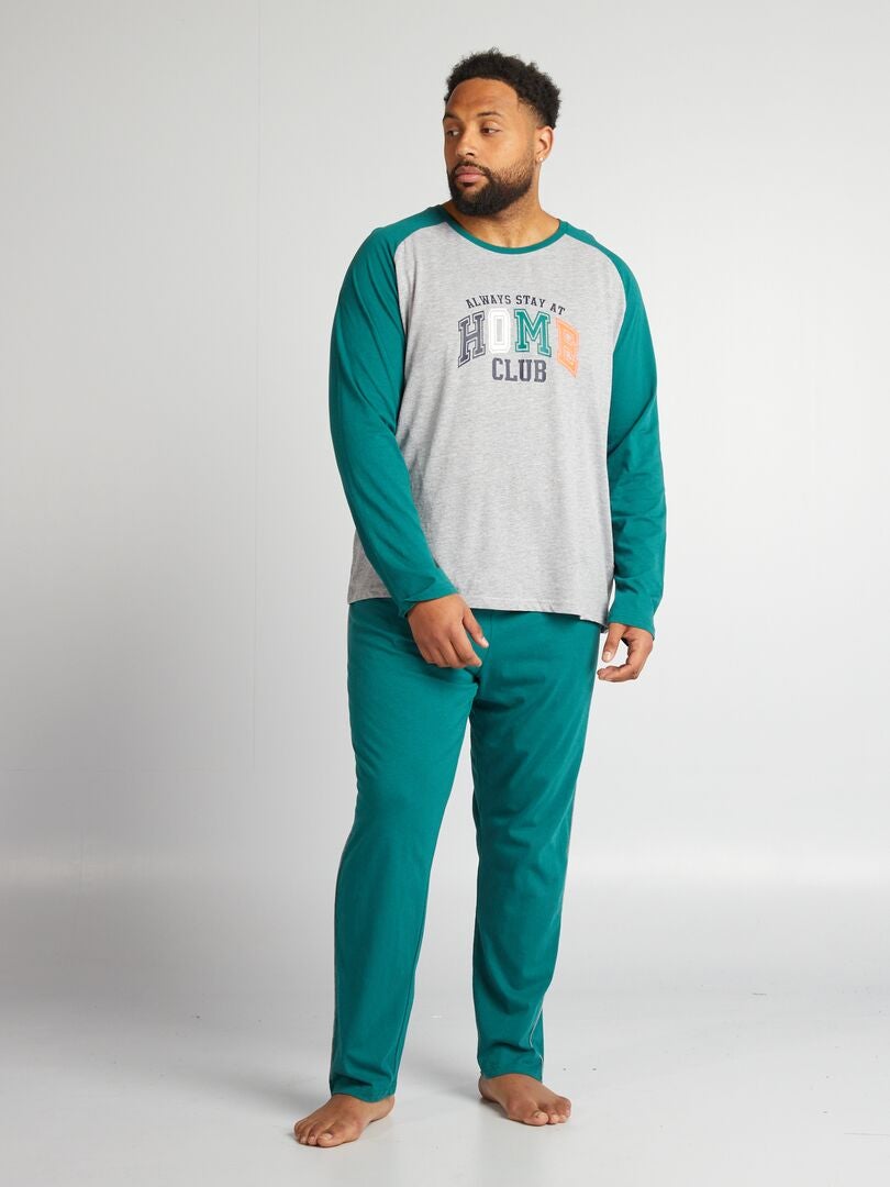 Pyjama court en jersey - Tee-shirt + pantalon - 2 pièces vert/gris - Kiabi