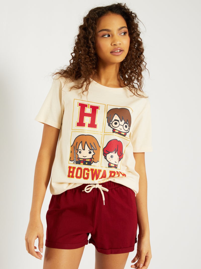 Pyjama court en jersey 'Harry Potter' - 2 pièces Beige/bordeaux - Kiabi