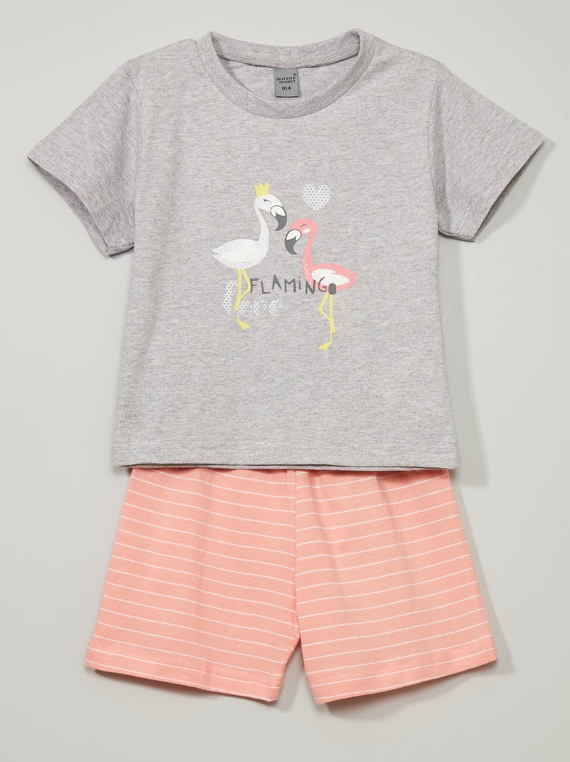 Pyjama court en jersey imprimé 'toucan' gris bleu - Kiabi