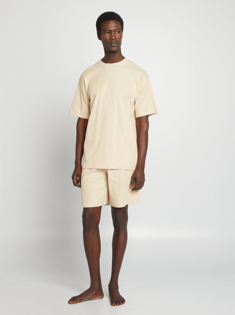 Pyjama court en maille gaufrée - 2 pièces Crème - Kiabi