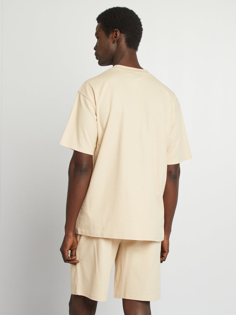 Pyjama court en maille gaufrée - 2 pièces Crème - Kiabi