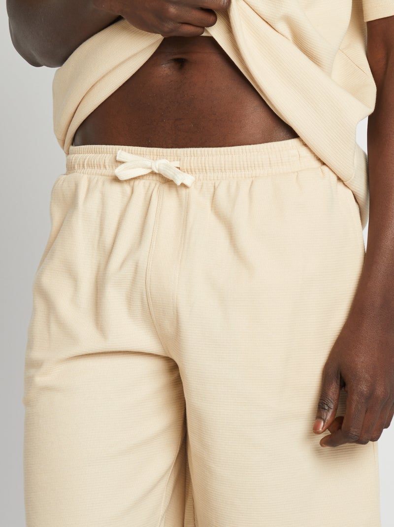 Pyjama court en maille gaufrée - 2 pièces Crème - Kiabi