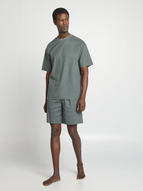 Pyjama court en maille gaufrée - 2 pièces - Kiabi