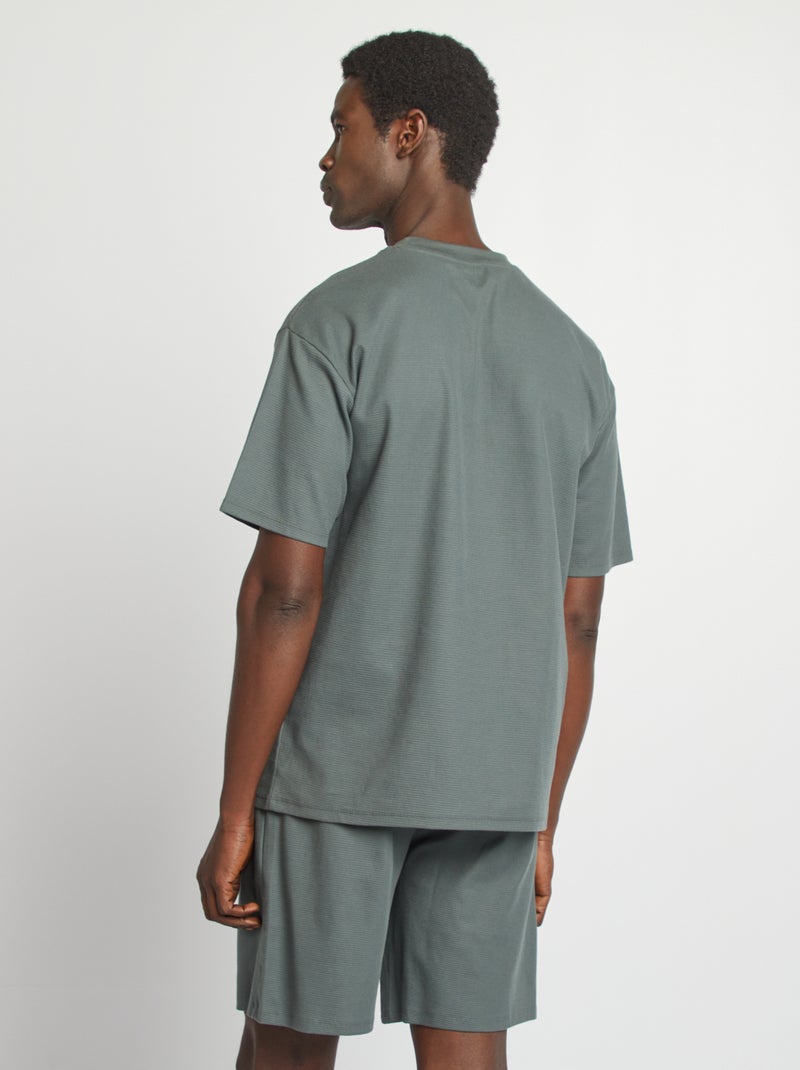 Pyjama court en maille gaufrée - 2 pièces Vert gris - Kiabi