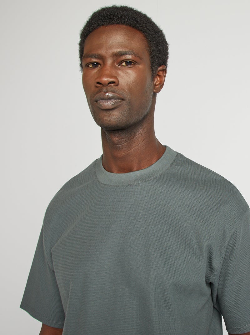 Pyjama court en maille gaufrée - 2 pièces Vert gris - Kiabi