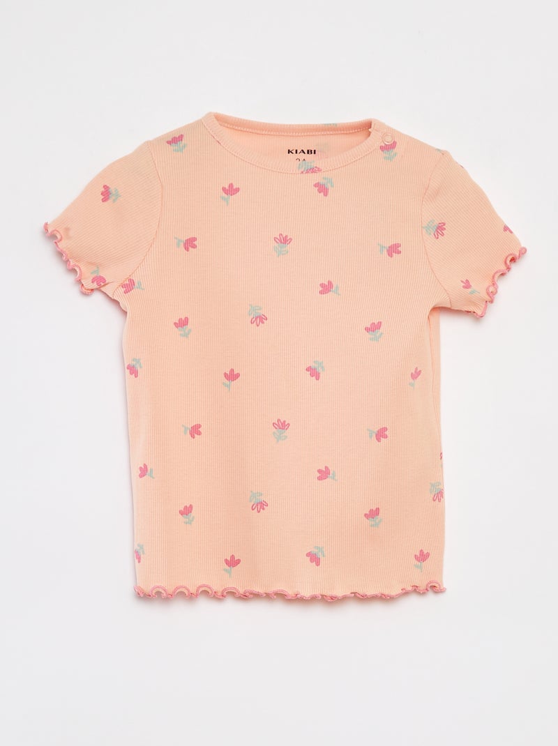 Pyjama court en rib et bords ondulés Orange - Kiabi
