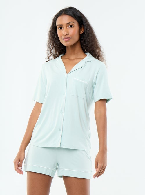 Pyjama court en viscose chiné - 2 pièces - Kiabi