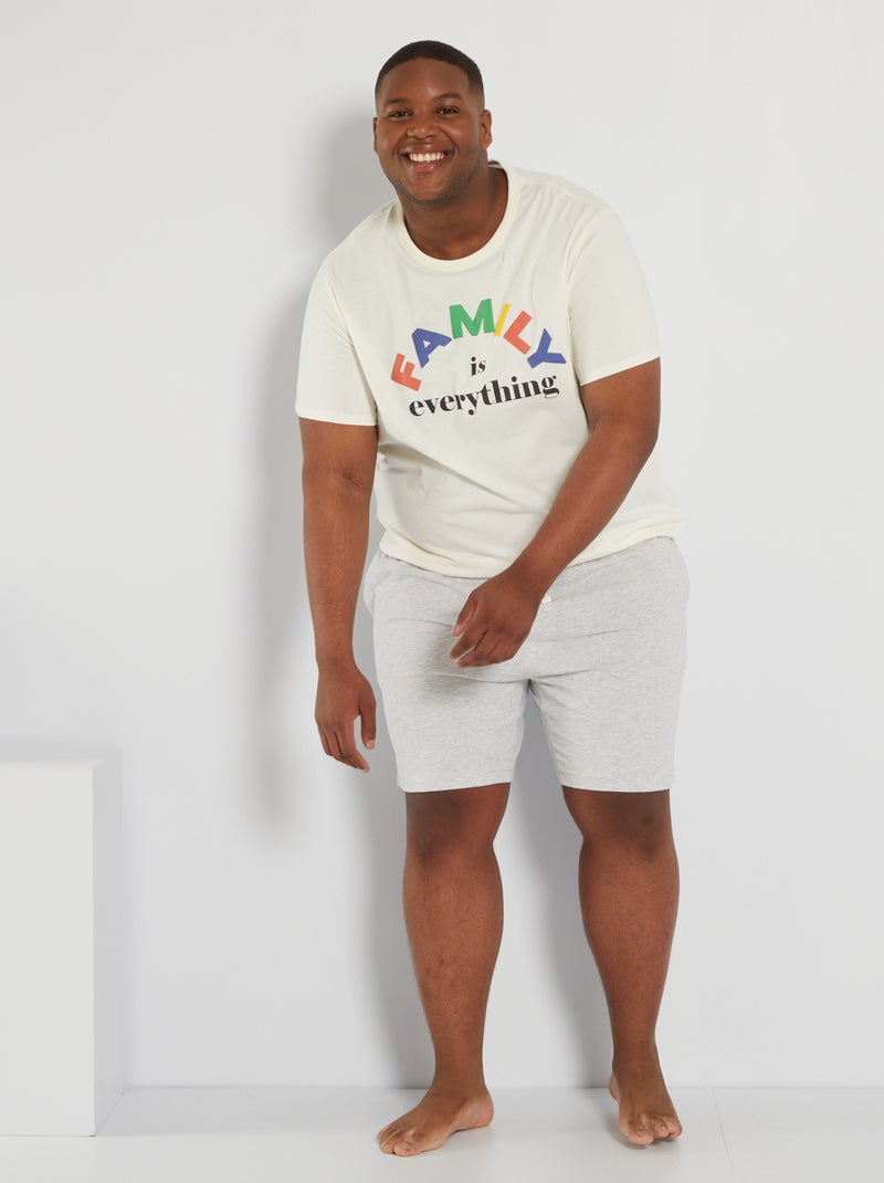 Pyjama court 'family' Blanc/Gris - Kiabi