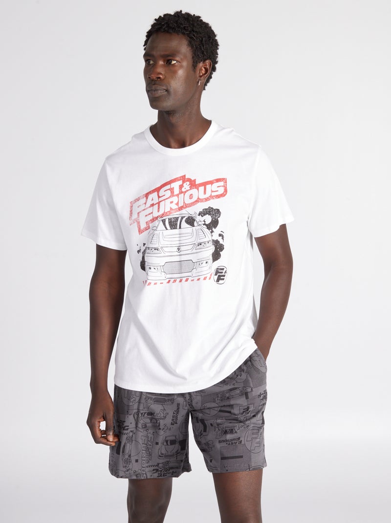 Pyjama court 'Fast & Furious' - 2 pièces Blanc/gris - Kiabi