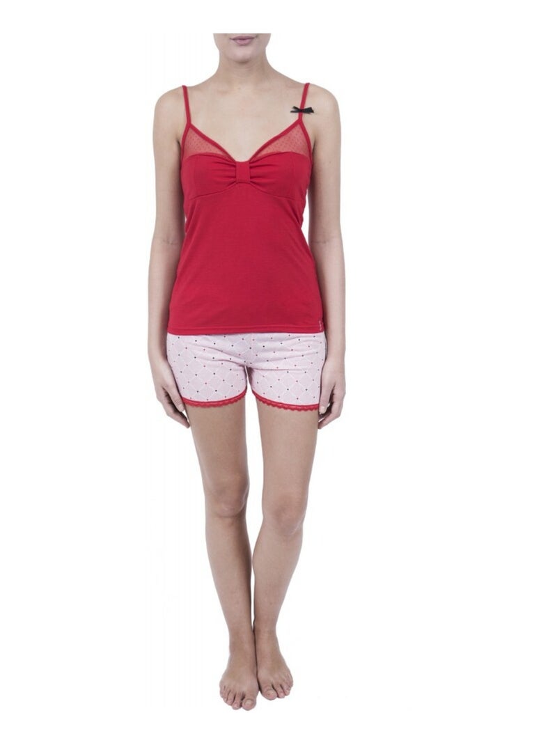 Pyjama Court Femme Blanc Rouge - Kiabi