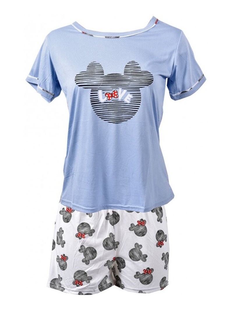 Pyjama Court Femme HUMORISTIQUE en Coton - Pack de 3 Bleu Rose Gris - Kiabi