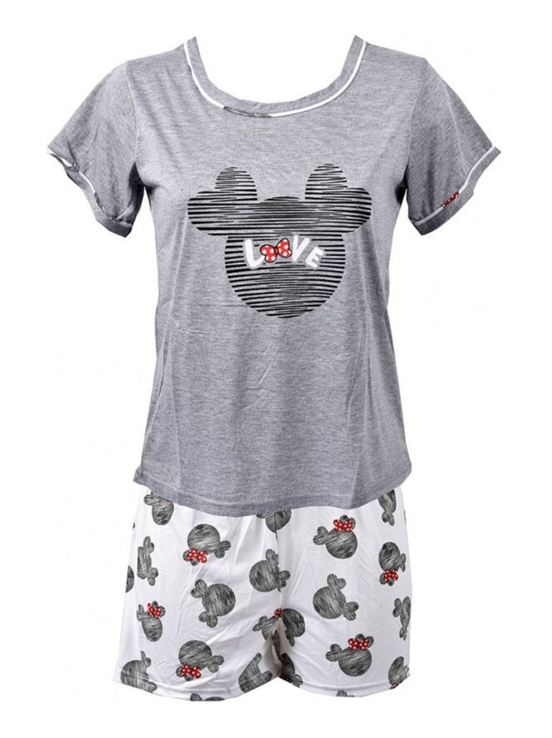 Pyjama Court Femme HUMORISTIQUE en Coton - Pack de 3 Bleu Rose Gris - Kiabi