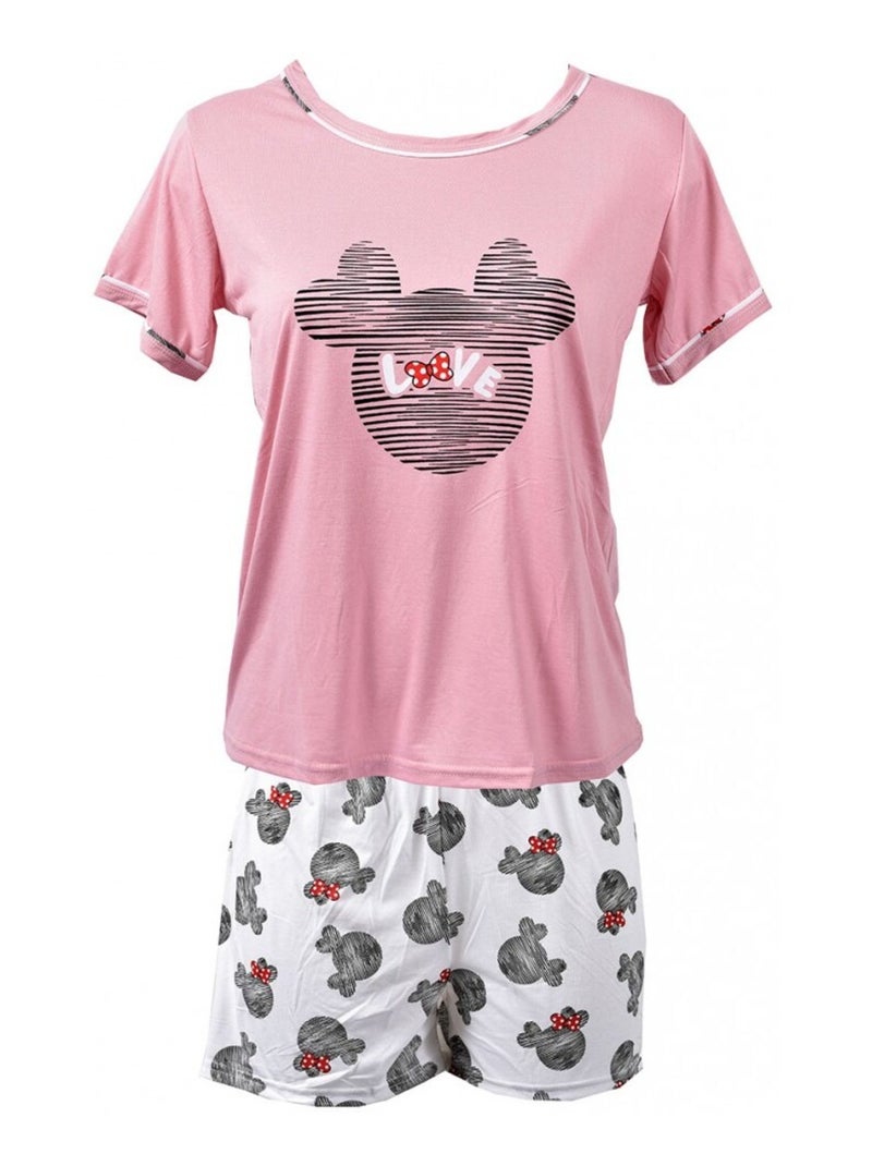 Pyjama Court Femme HUMORISTIQUE en Coton - Pack de 3 Bleu Rose Gris - Kiabi