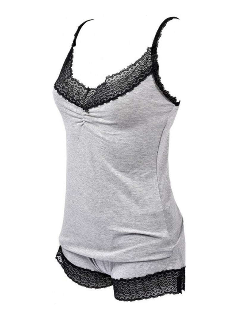 Pyjama Court Femme TWINDAY en Coton - Pack de 2 Noir Gris - Kiabi